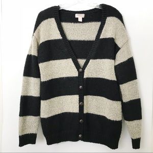 F21 | Black Tan Striped Chunky Cardigan Sweater